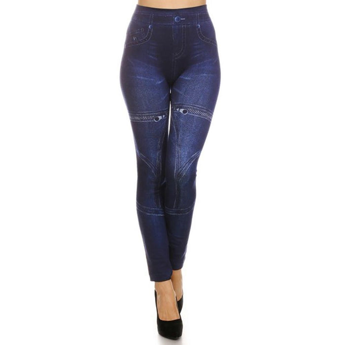 Women Fashion Jeggings Jean Look Printed Leggings Pants Stretchy Skinny Slim S-L