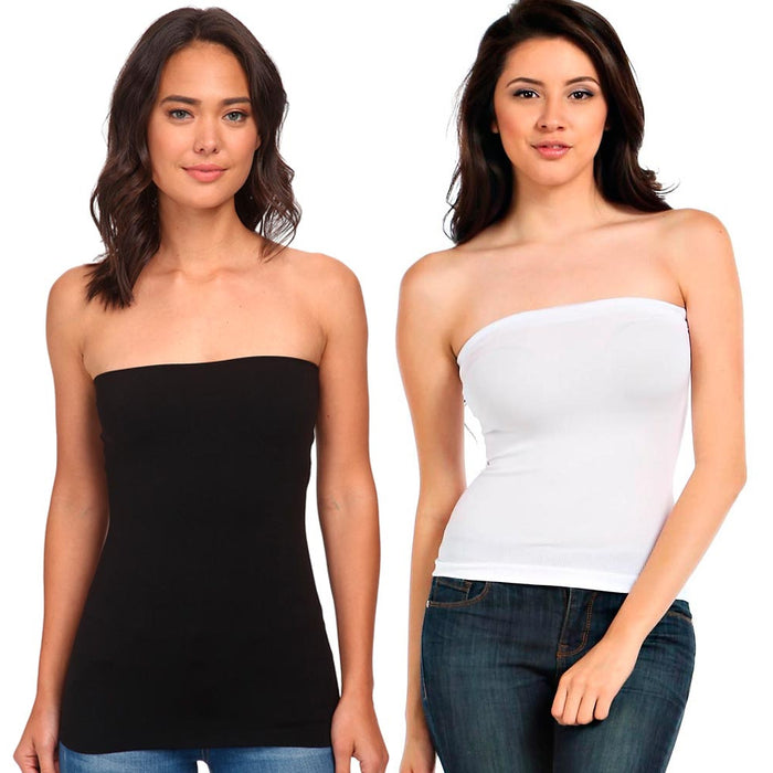 2 Pc Tube Top Bandeau Strapless Tight Fitted Club Body Con Seamless White Black