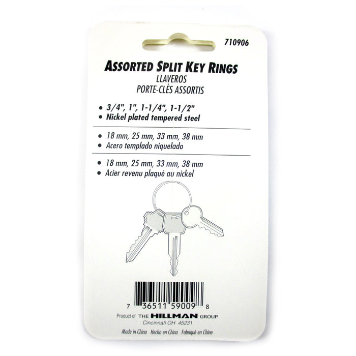 72 Pc Key Rings Assorted Keyring Sizes Split Nickel Plated Tempered Steel Chain