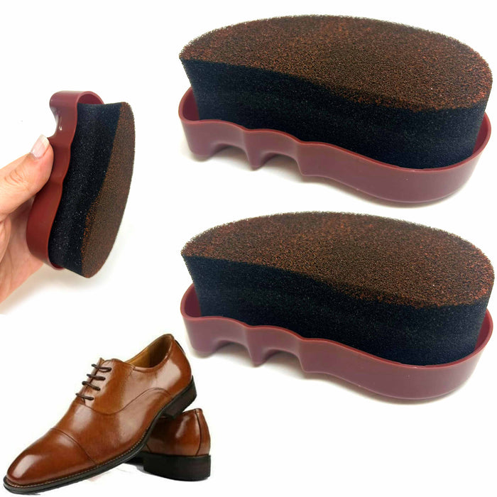 2 Pc Quick Shine Brown Shoe Polish Foam Brush Sponge Instant Leather Boot Purse