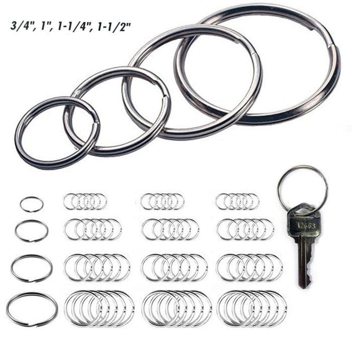 72 Pc Key Rings Assorted Keyring Sizes Split Nickel Plated Tempered Steel Chain