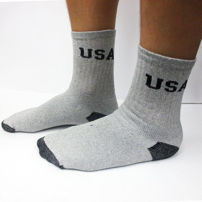 12 Pairs Mens USA Crew Socks Sports Cushioned Running Cotton USA Size 9-11 Grey