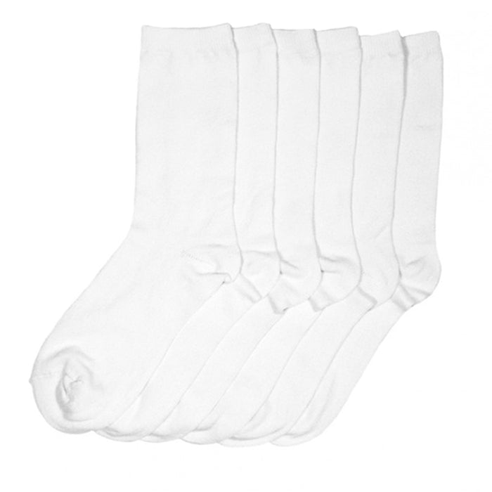 6 Pair Crew Socks White Size 9-11 Unisex Basic Solid Casual Work Everyday Comfort