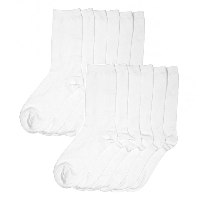 12 Pair Crew Socks White Size 9-11 Unisex Basic Solid Casual Work Everyday Comfort