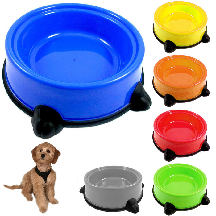 Pet Food Bowl Non Skid Feeding Dish Dog Cat Water Food Feeding Plastic Plate 9"