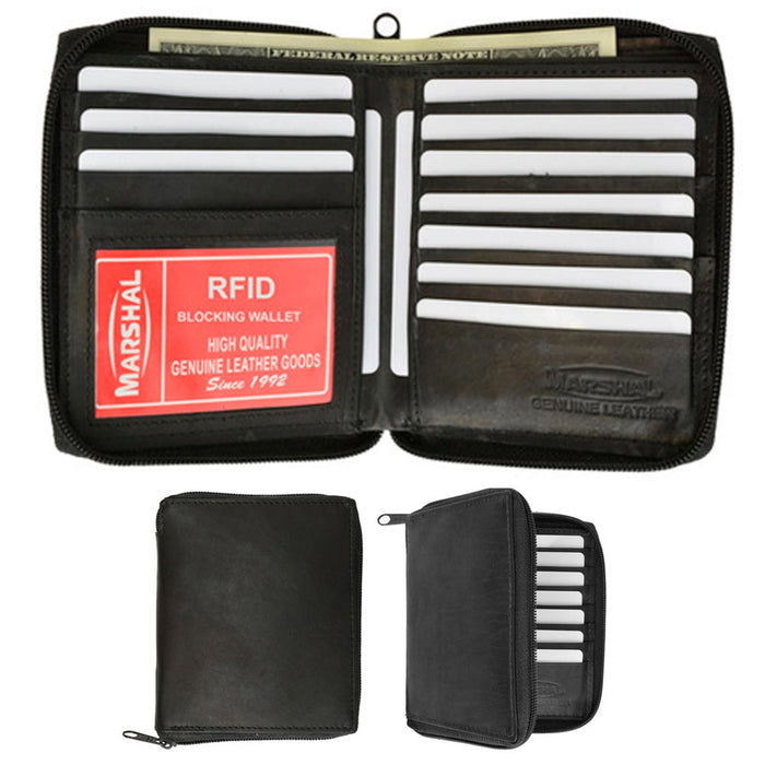 Mens Genuine Leather Bifold Wallet Slim Hipster Cowhide Credit Card ID Zipper Bk