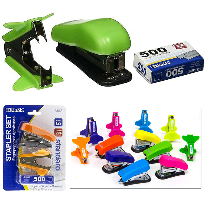 1 Set BAZIC Fancy Stapler Refill Staples Remover Paper Office Desktop Standard