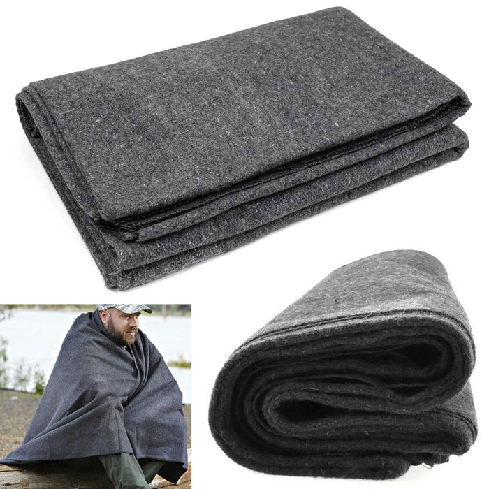 2 Wool Blanket Outdoor Cover Military Camping Survival Warm 54"x84" 2.5lb Large