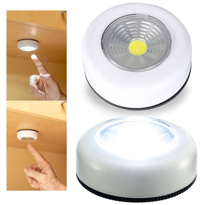 4 Pc COB LED Night Light Tap Push Closet Hallway Wireless Battery Operated White