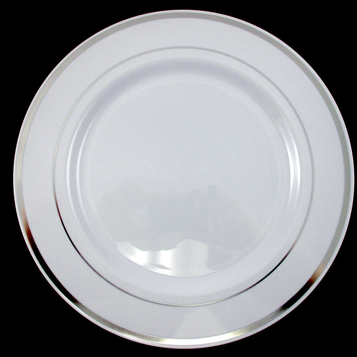 60 People Dinner Wedding Disposable Plastic Plates Party Silverware Silver Rim