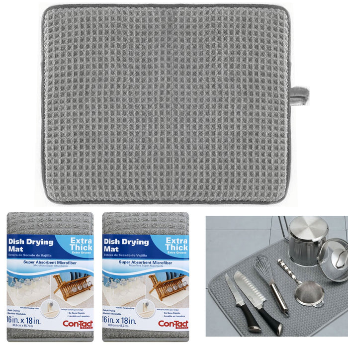 2 Pc Extra Thick Dish Drying Microfiber Mat Glassware Cushion Absorbent 16"X18"