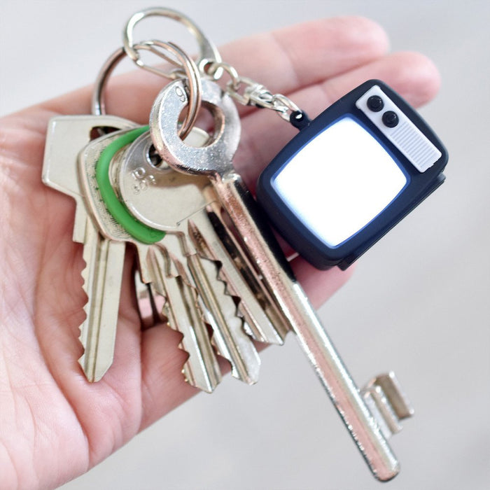 Kikkerland Retro TV Television LED Keyring Keychain Static Sound Flashing Gift