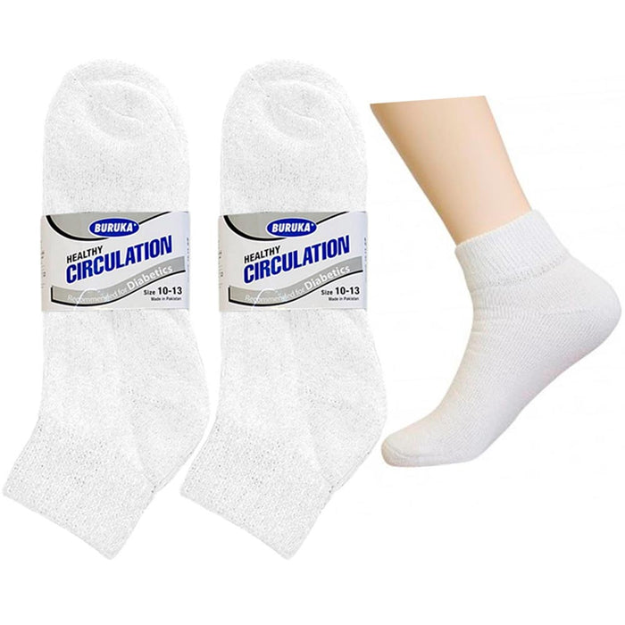 6 Pair Diabetic Ankle Circulatory Socks Health Support Men Loose Fit White 10-13
