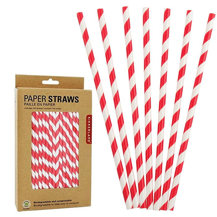 144 Box Kikkerland Biodegradable Paper Healthy Drink Straws Striped Party Shower