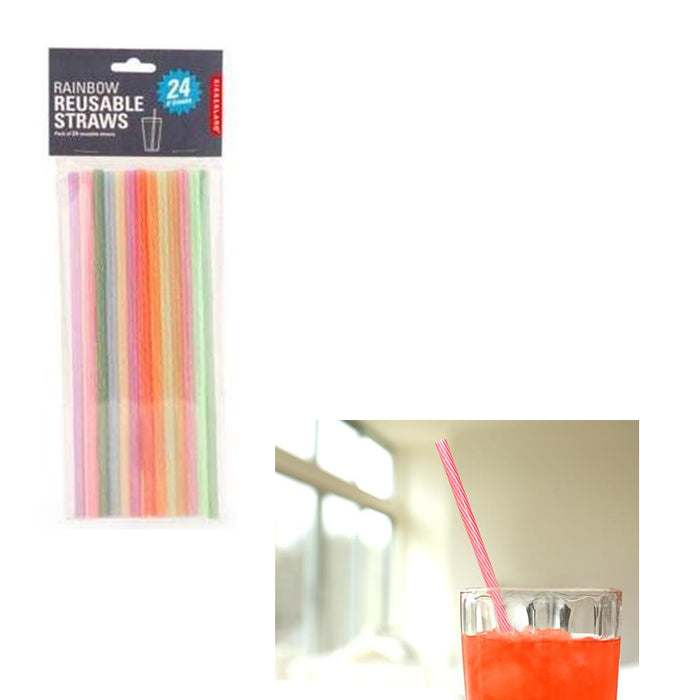 48 Pc Kikkerland Reusable Straws Rainbow 8" Food Safe Birthday Party Supplies