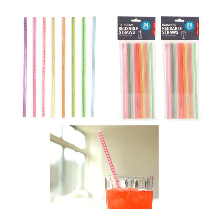 48 Pc Kikkerland Reusable Straws Rainbow 8" Food Safe Birthday Party Supplies