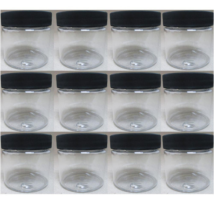 12 PET Plastic 2 Oz Empty Clear Containers Cosmetic Jar Cap Creams Makeup Travel