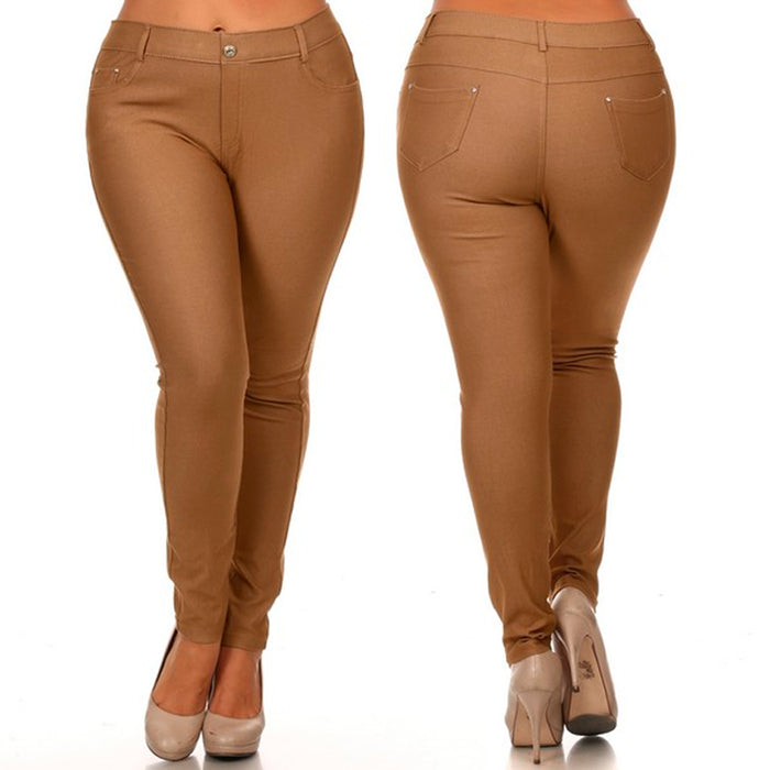 3 Pc Lot Womens Jeggings Plus Size Stretch Pants Skinny Jean Look Khaki Black XL