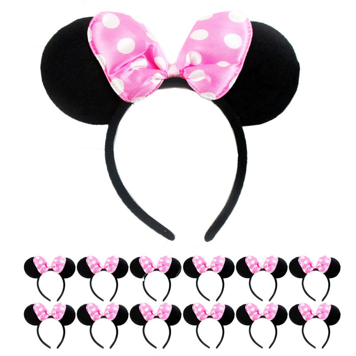 12Pc Minnie Mouse Ears Headbands Red Pink Polka Dot Bow Costume Party Favor Gift