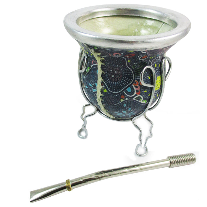 MATE GOURD ECO LEATHER FPR YERBA MATE OR TEA GLASS WITH STRAW BOMBILLA DRINK 2586