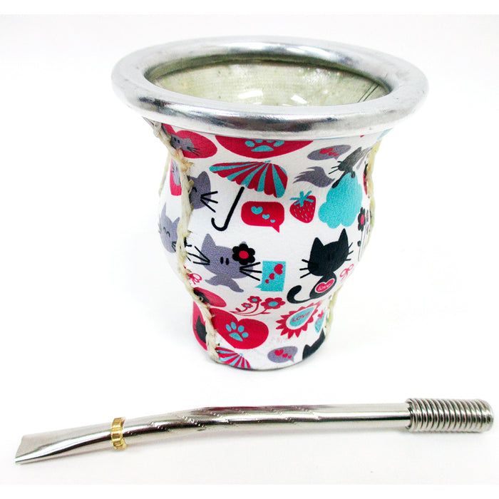 Argentina Mate Gourd Tea Glass Cup Thick Bombilla Straw Diet Drink Kit Set 32364