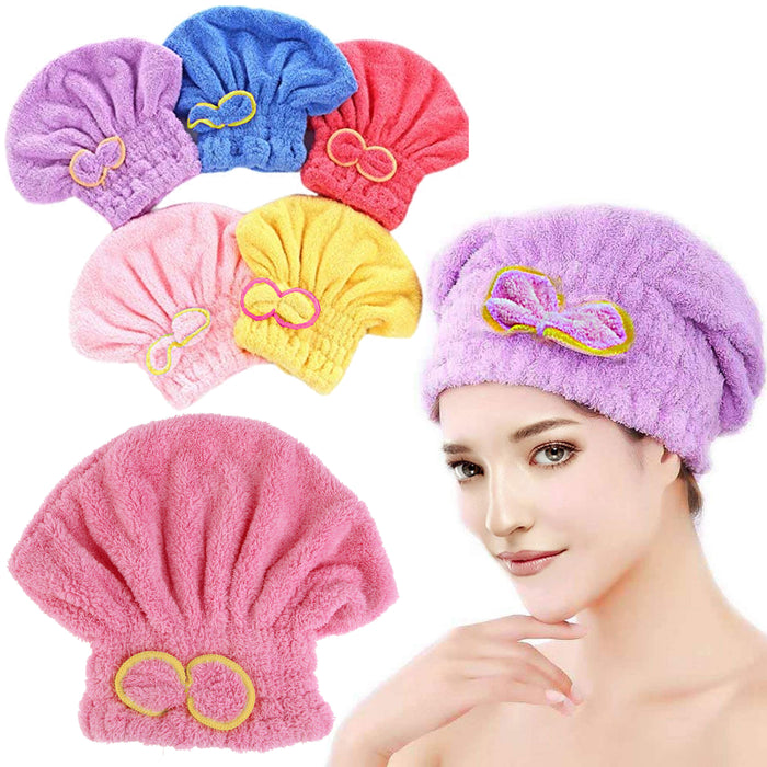 2 Pc Rapid Fast Drying Hair Absorbent Towel Microfiber Wrap Shower Bath Cap Hat
