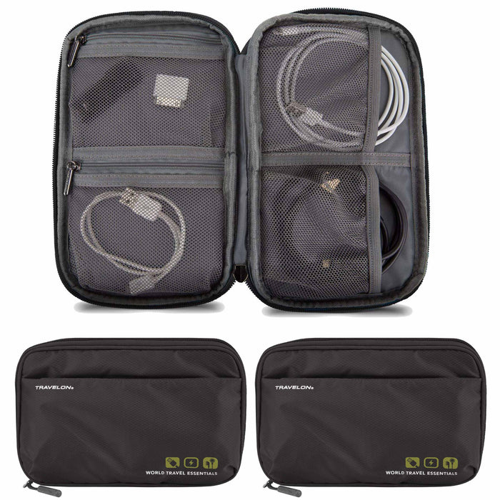 2 Travelon Travel Cable Bags Tech Accessory Organizer Electronic Cord Case Pouch
