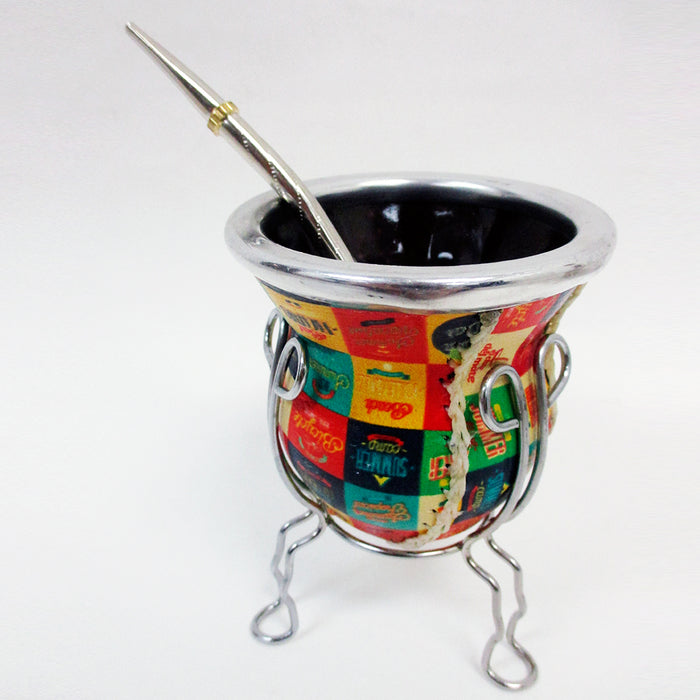 ARGENTINA MATE GOURD YERBA TEA CUP GLASS WITH STRAW BOMBILLA KIT DIET DRINK 2340