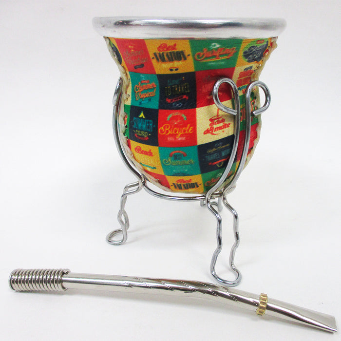 ARGENTINA MATE GOURD YERBA TEA CUP GLASS WITH STRAW BOMBILLA KIT DIET DRINK 2340