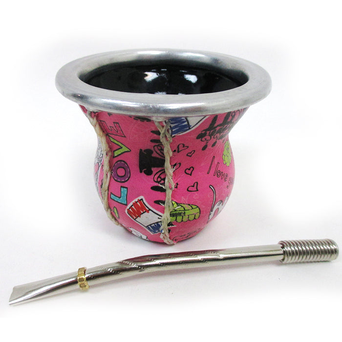 Argentina Mate Gourd Tea Glass Cup Thick Bombilla Straw Diet Drink Kit Set 2562