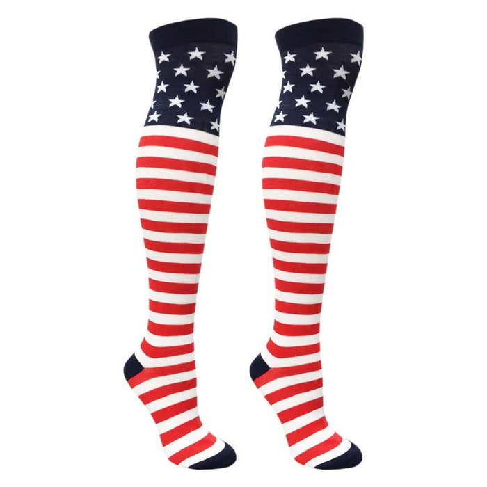 12 Pairs Over Knee American Flag Socks Tight High USA Star Strip Patriotic Women