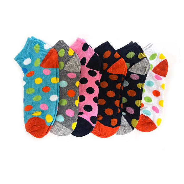 6 Pairs Women Casual Low Cut Ankle Socks No Show Polka Dot Fashion Sport US 9-11