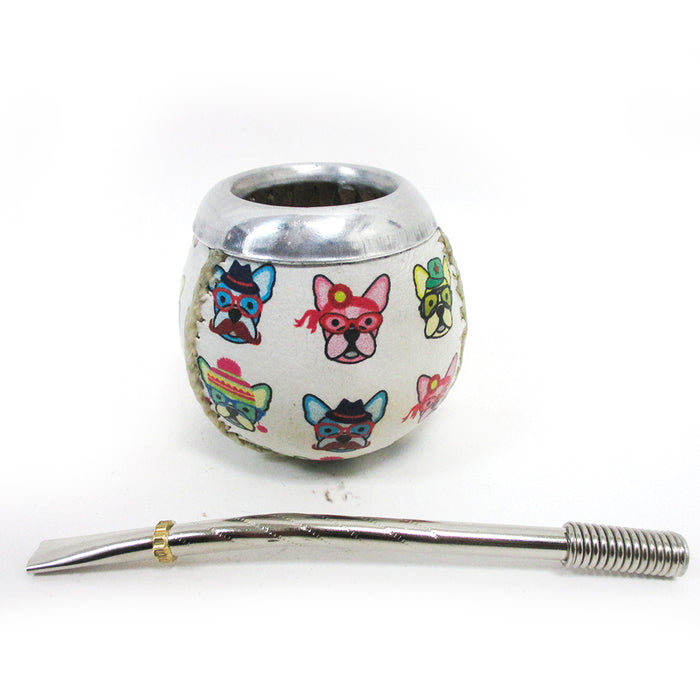 ARGENTINA MATE GOURD YERBA TEA WITH STRAW BOMBILLA GAUCHO DRINKING KIT SET 32494