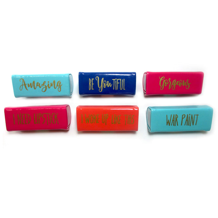 Lipstick Case Holder Portable Mirror Inside Purse Makeup Button Closure Fashion