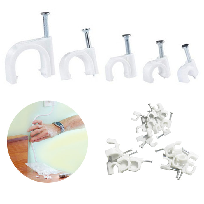 60 Round Cable Clip With Nail Cord Holder Wall Mounting Clip Tacks 7 8 9 10 12mm