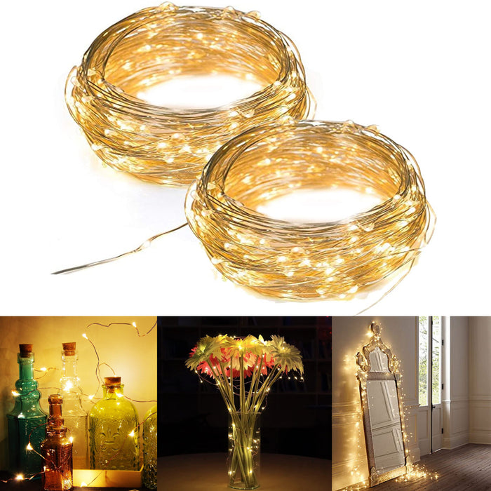 2 Pks Copper Wire Fairy String Lights Warm Battery Mini Micro 50 LED 17 Ft Each