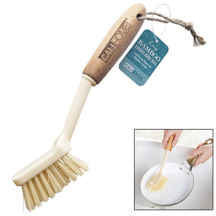 1 Pc Bamboo Dish Brush Natural Wood Handle Kitchen Scrub Sink Wash Scrubber 9.5"