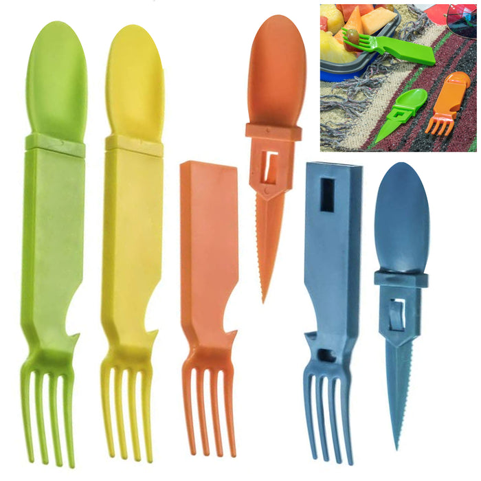 4 X Outdoor Travel Camping Utensils Set Fork Spoon Knife Bottle Opener BPA Free