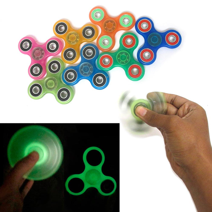 12 Fidget Hand Spinner Toy Anxiety Stress Relief Focus Glow In The Dark Metallic