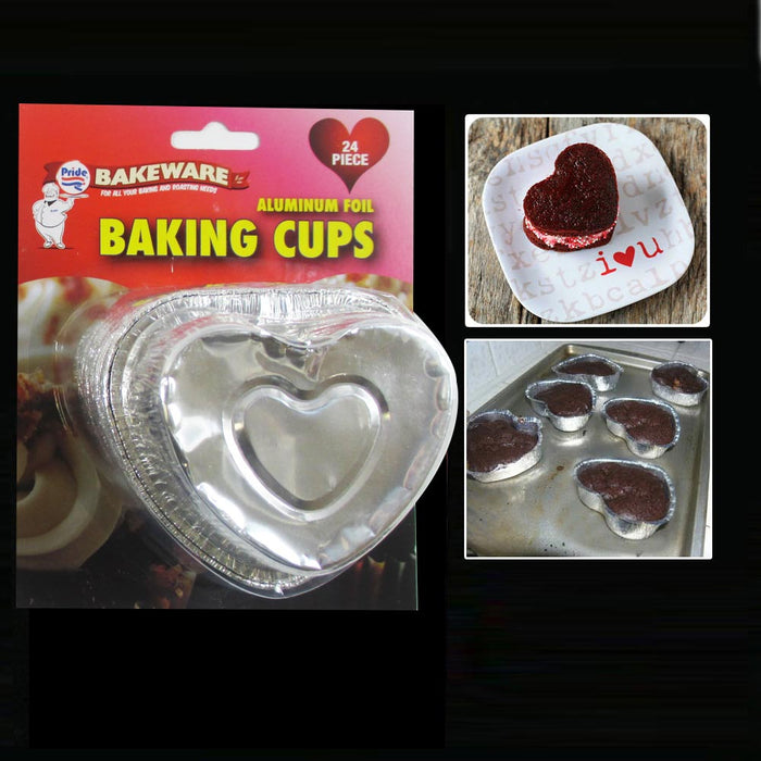 72 Aluminum Foil Heart Baking Cups Mold Cupcakes Disposable Silver Tin Bake New