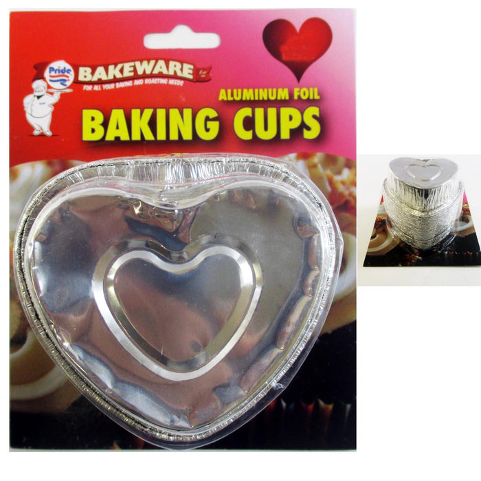 72 Aluminum Foil Heart Baking Cups Mold Cupcakes Disposable Silver Tin Bake New