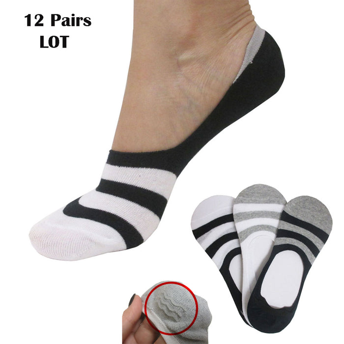 12 Pairs Womens No Show Socks Cotton Nonslip Loafer Boat Low Cut Invisible 10-13