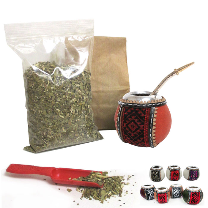 4Pc Yerba Mate Gourd Kit Argentina Tea Cup Straw Bombilla 6oz Leaf Bag Pack 6877