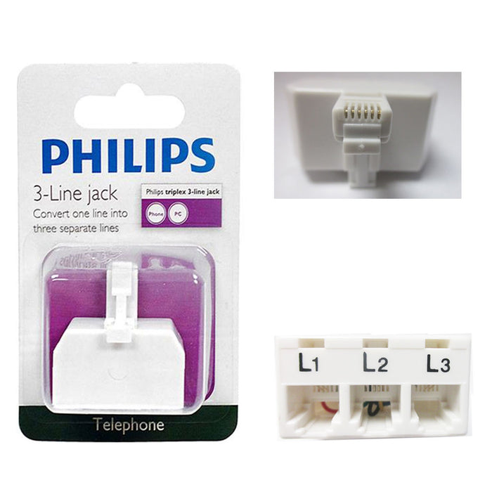 3 Way Phillips Phone Jack Splitter Telephone Line Converter Outlet Triplex Plug