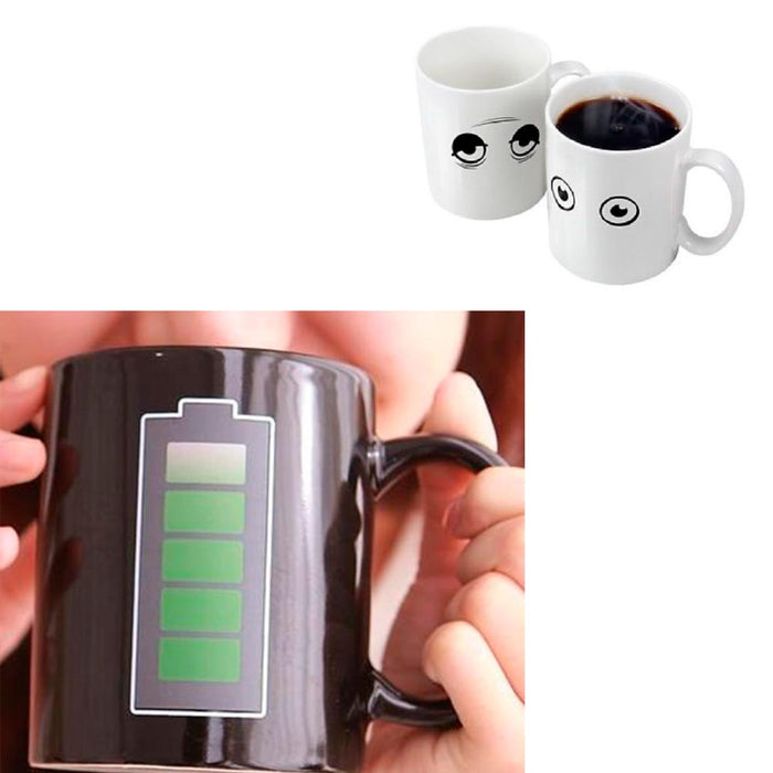 2 Mugs Magic Battery Tea Water Hot Cold Heat Sensitive Color Changing Cup Coffee