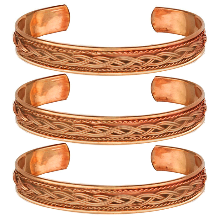 3 Healing Jewelry Pure Copper Braided Bracelet Cuff Bangle Arthritis Pain Relief