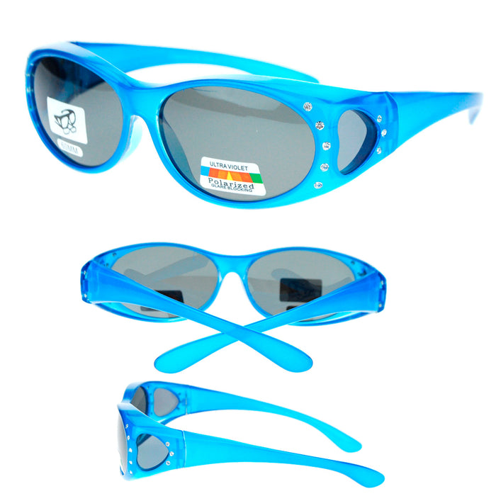 1 Womens Rhinestone Jewel Encrusted Polarized Oval Lens Fit Over Sunglasses Hot