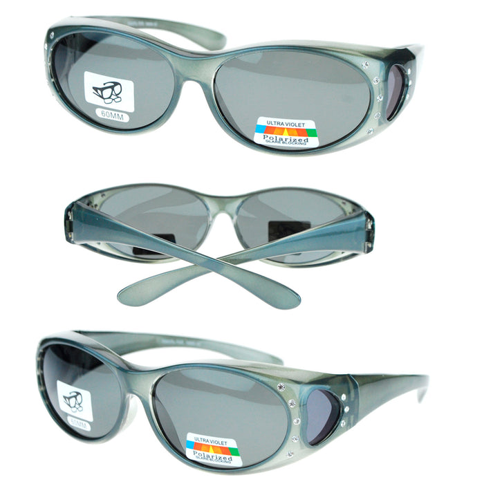 1 Womens Rhinestone Jewel Encrusted Polarized Oval Lens Fit Over Sunglasses Hot