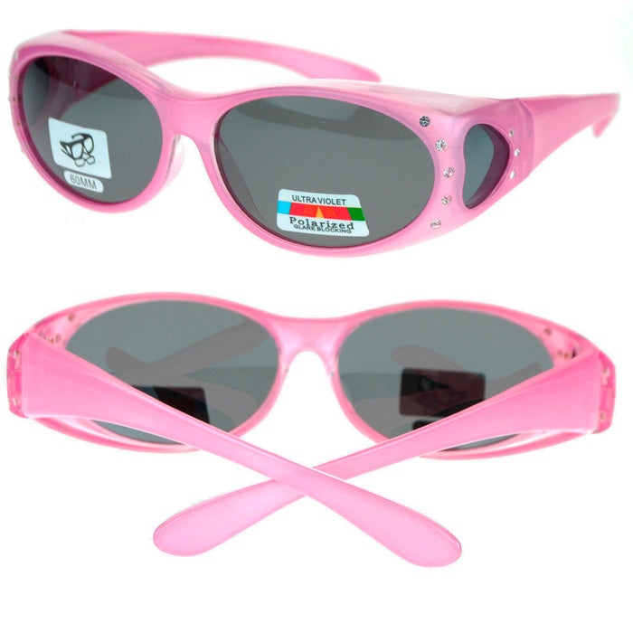 1 Womens Rhinestone Jewel Encrusted Polarized Oval Lens Fit Over Sunglasses Hot