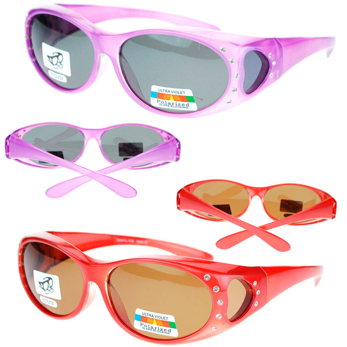 1 Womens Rhinestone Jewel Encrusted Polarized Oval Lens Fit Over Sunglasses Hot
